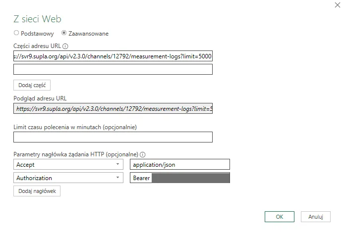 Pobieranie danych z MEW-01 przez API do Excel