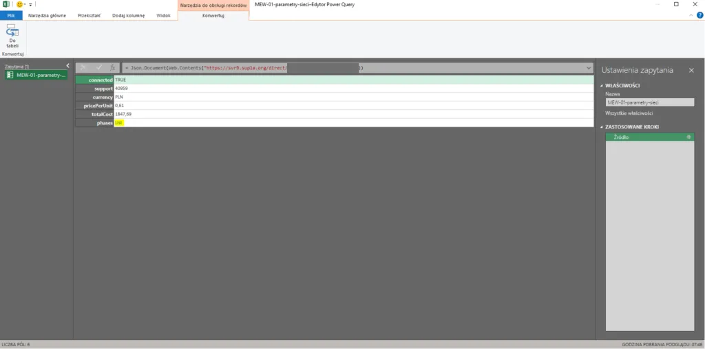 Pobieranie danych z MEW-01 do Excel