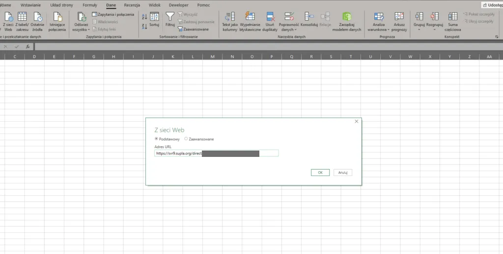 Pobieranie danych z sieci Web w programie Excel